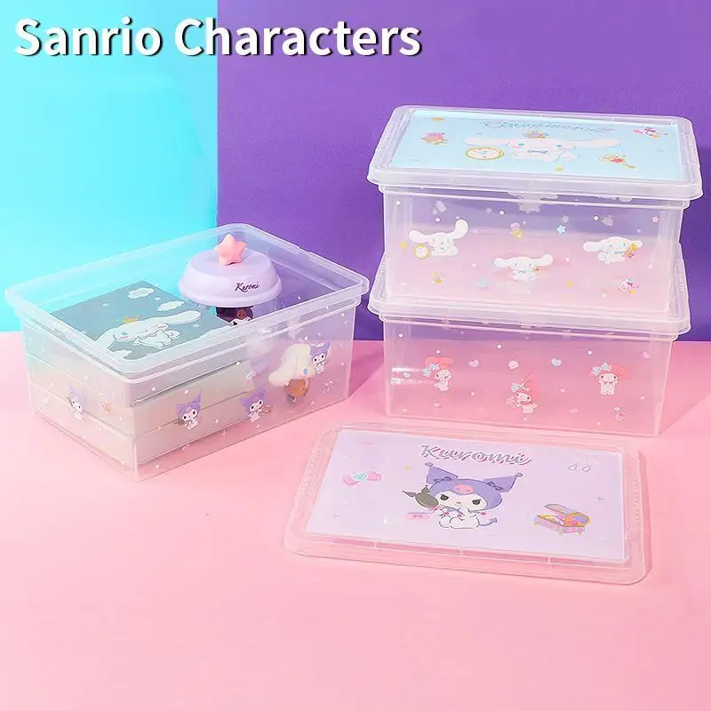 

Anime Cartoon Sanrios Storage Box Cute Kuromi Mymelody Cinnamoroll New Style Lid Debris Sorting Household Dormitory Storage Boxs