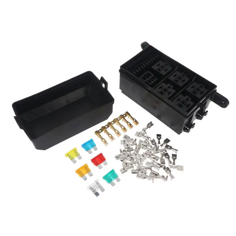 bloco-de-fusiveis-e-reles-automotivos-com-4-reles-e-6-fusiveis-caixa-a-prova-d'Agua-e-poeira-para-carro-caminhao-barco-e-iate