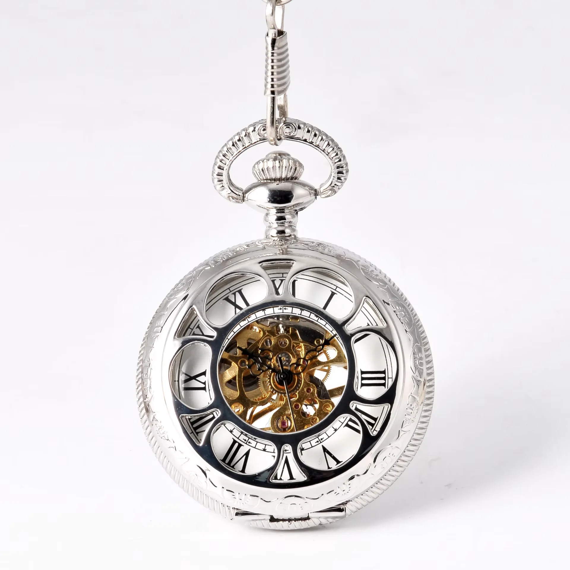 Fashion flower hollow retro antique gift large pocket watch silver mechanical petals