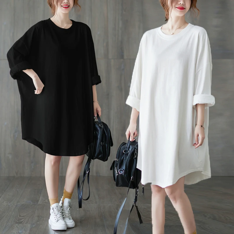 

Slimming Long Sve Midi Dr for plus Size Women Autumn Faionable Casual A-Line Skirt T-irt Dr Belly Cover up