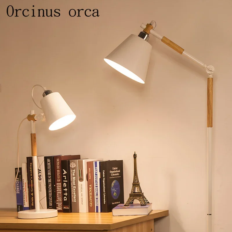 The study of solid wood floor lamp creative simple living room bedroom wooden floor lamp Nordic fashion personality image 4