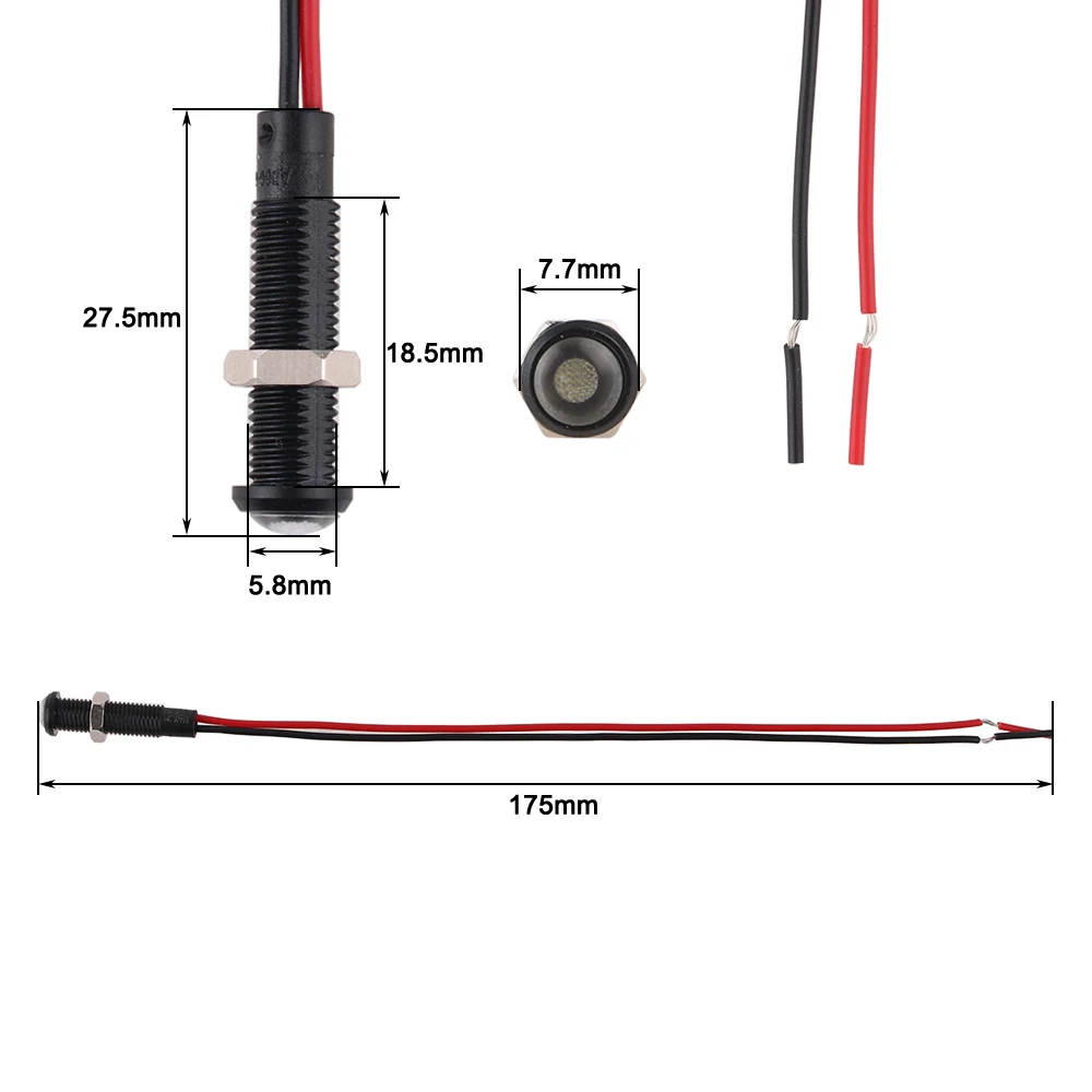 6Mm Led Plastic Indicatielampje Piloot Zwart Lichaam Waarschuwingssignaallamp 3V 6V 24V 110- 220V Rood Geel Blauw Groen Wit 1Pc