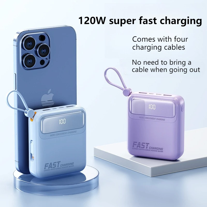 120W Super Fast Charging Power Bank Comes with Four Wires 10000 MAh Ultra-thin and Small Portable Charger Power Bank 20000mAh