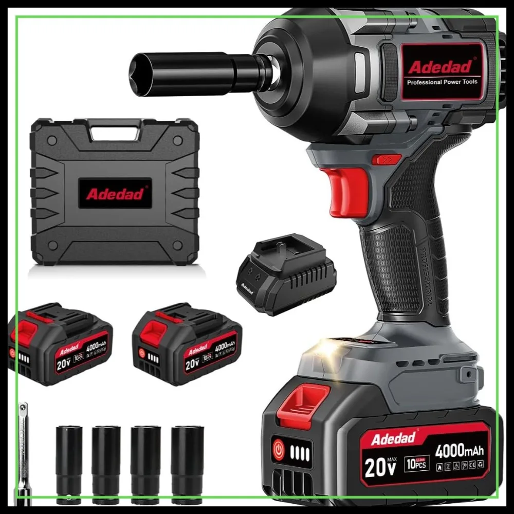 

1200N.m Brushless Impact Wrench 886Ft-lbs 1/2" Cordless with 2x 4.0Ah Batteries & Charger 3-Speed