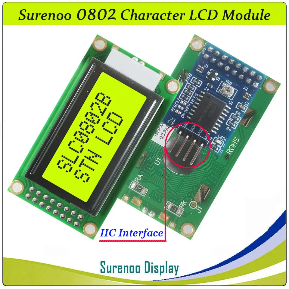 Surenoo PCF8574T Serial IIC I2C TWI T 8*2 0802 8X2 SLC0802B Character LCD Module Display Screen LCM w/ LED Backlight for Arduino