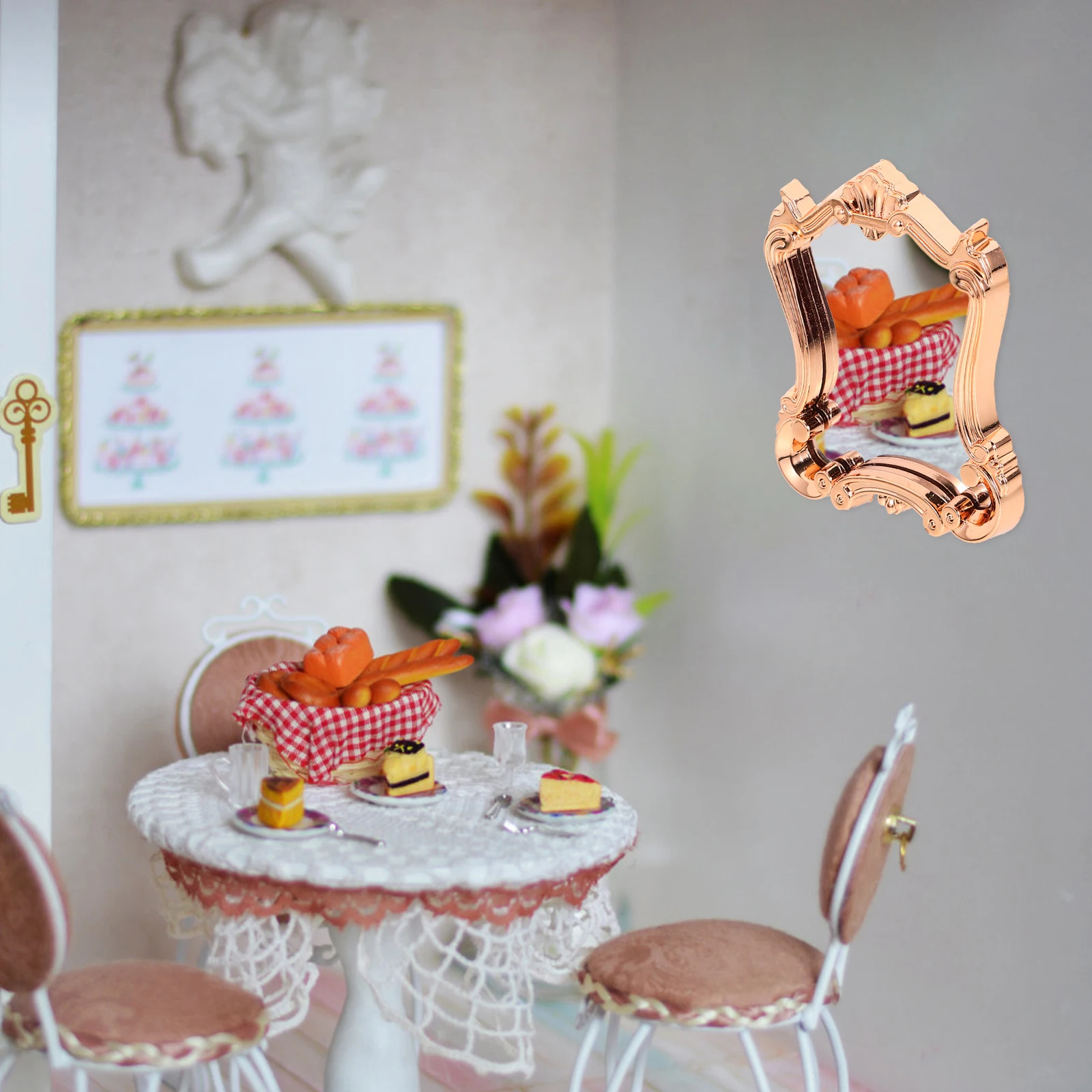 

Adorable Miniature Mirror for Dollhouse Sophisticated Design Safe Stable Material Versatile Decor for Various Scenes