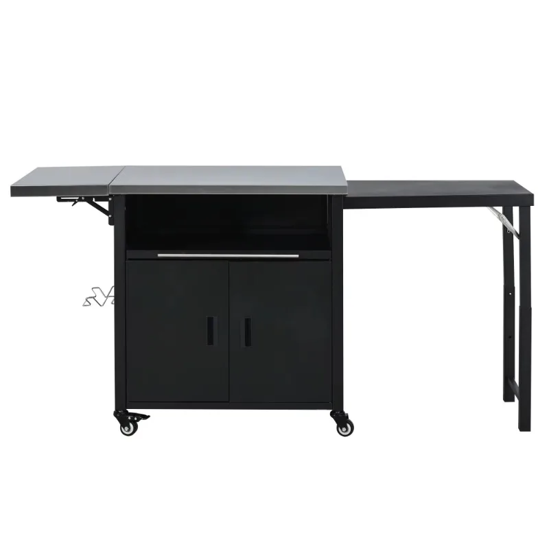 Image 4: Station de préparation pliable pour patio, îlot de cuisine extérieur pliable, chariot de barbecue avec support à déchets