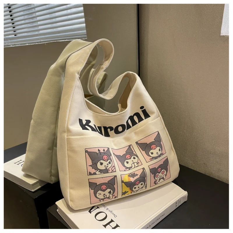 Sanrio new Kulomi cute printed handbag cartoon simple trend fashion canvas bag shoulder bag