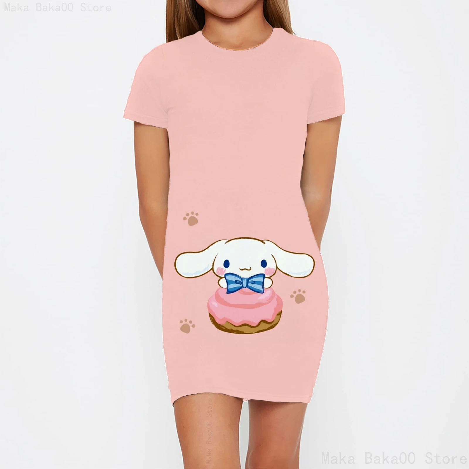 Sanrio print short-sleeved dress sweet cute cartoon casual tight home dress children's same baby girl nightdress