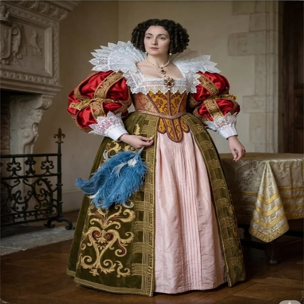 

Tudor Elizabethan Queen Dress Lucrezia Borgia Costume Renaissance Royal Court Theater Reenactment Ball Gown