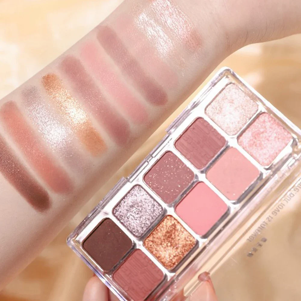 Paleta de sombra de ojos rosa brillante, 10 colores, brillo mate, resistente al agua, maquillaje de ojos encantador duradero