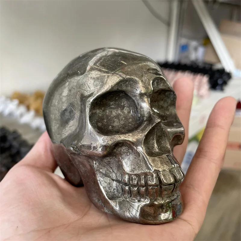 

1PC 10CM Natural Pyrite Chalcopyrite Minerals Carved Skull For Home Decor Reiki Energy Chakra Gift