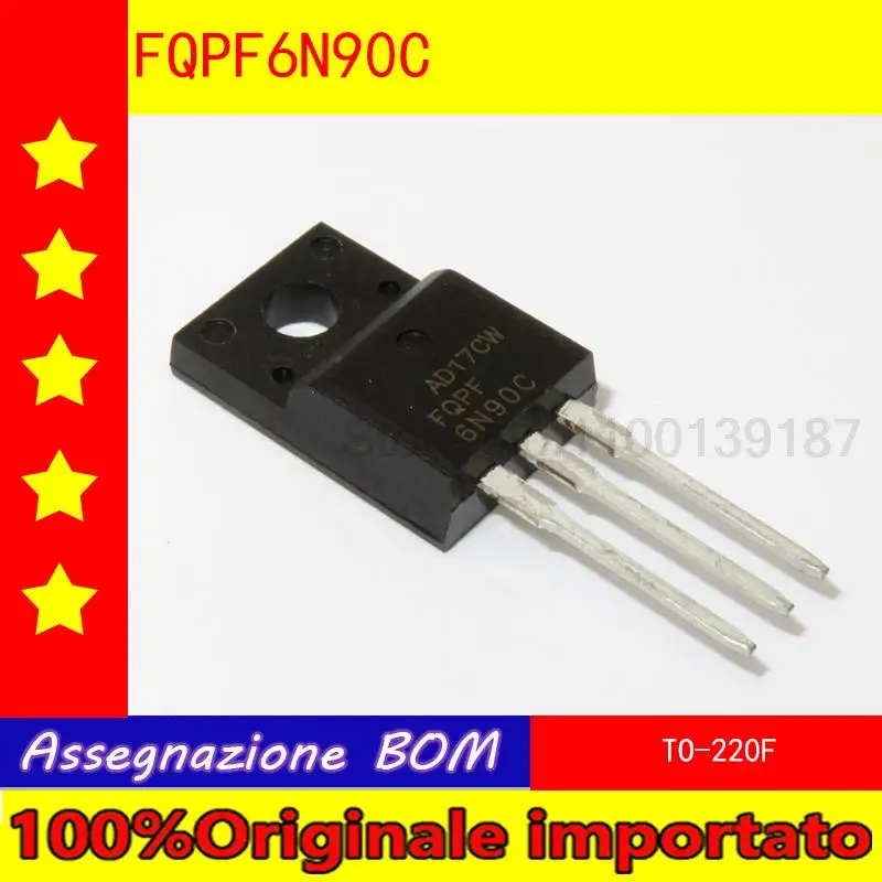 10pcs/lot   FQPF6N90C 6N90  6N90C TO-220F MOS tube N channel  900V 6A