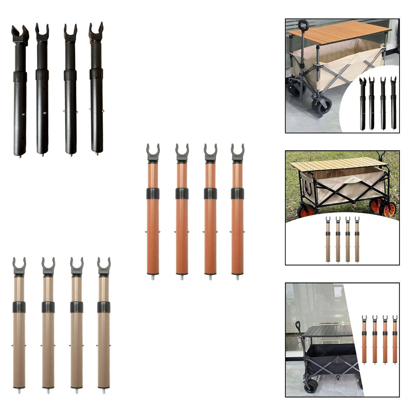 

4x Camping Cart Table Support Rod Equipment Heavy Duty Telescopic Desk Leg for Utility Wagon Cart Fishing Garden Trolley Outdoor