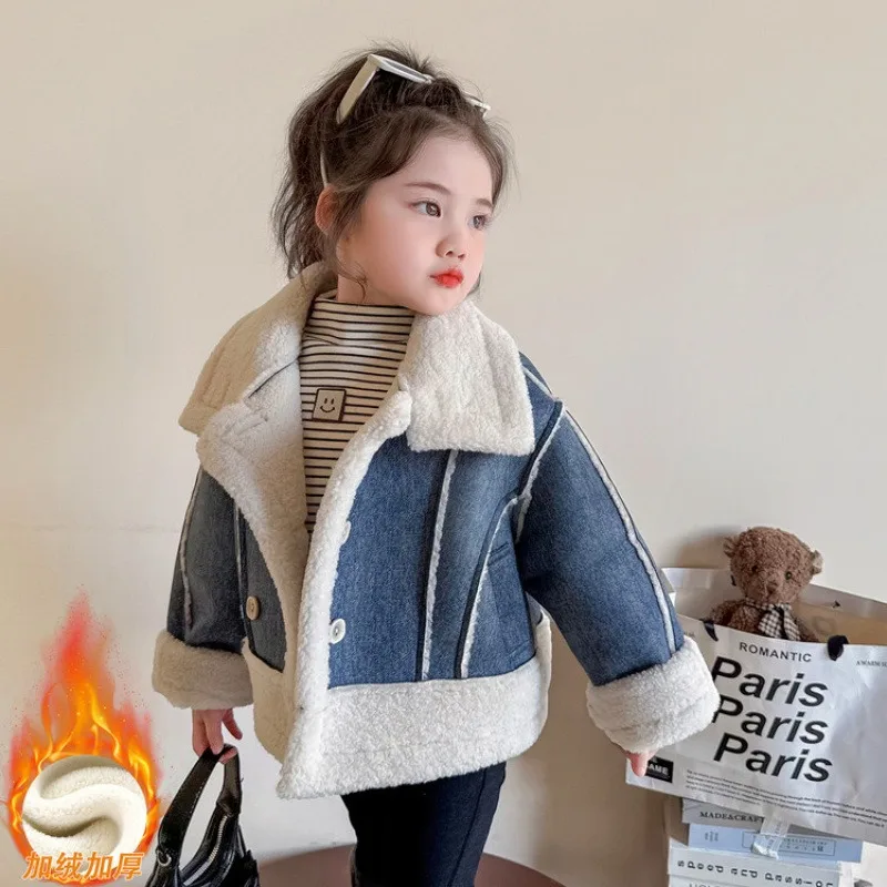 معطف الفتيات الفراء 2025 نمط جديد مع إضافة المخملية وسميكة للأطفال النسخة الكورية شتاء دافئ البنطال القصير #1