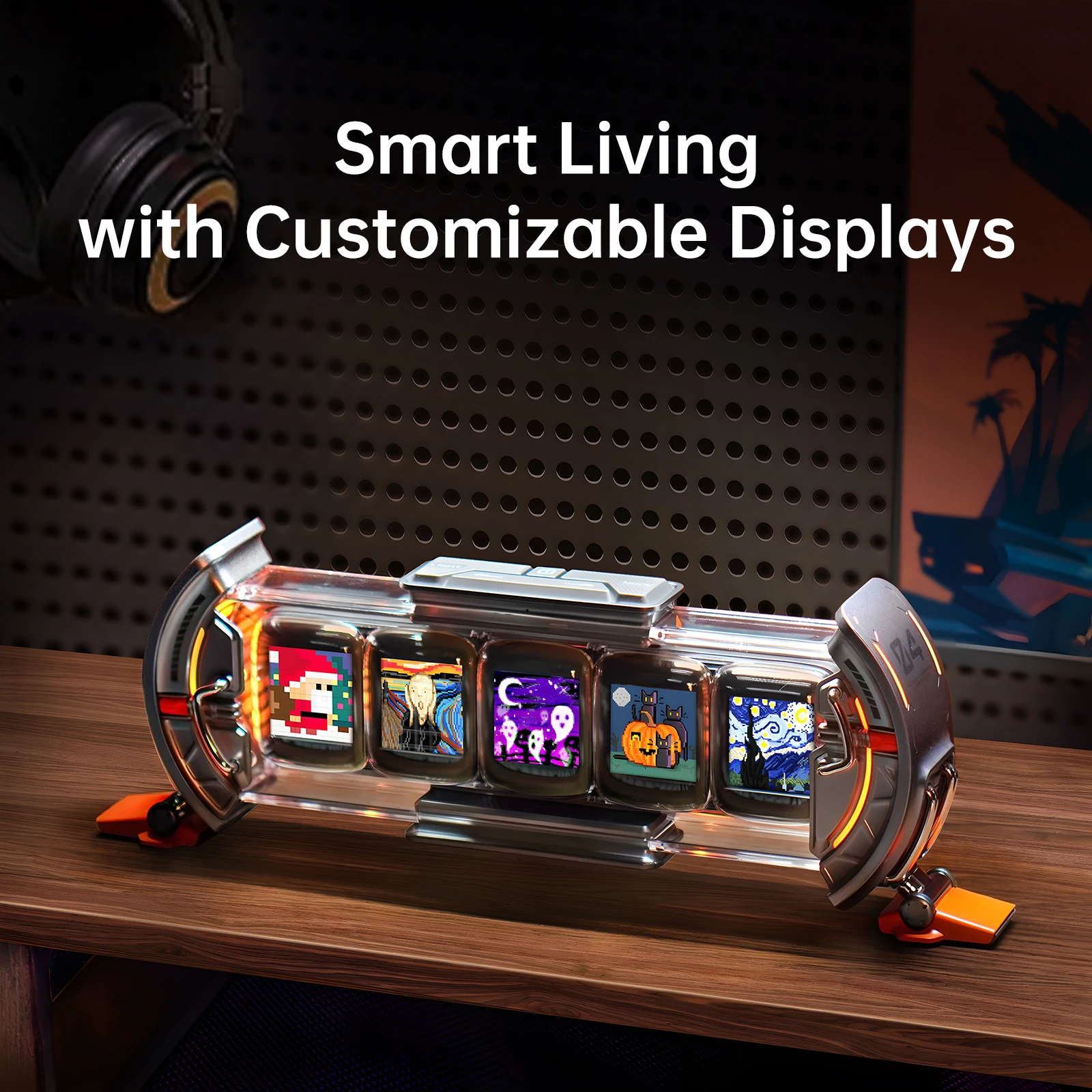 Divoom times gate cyberpunk gaming setup digitale pixel kunst uhr mit intelligenter app steuerung, wifi connect, rgb led display,