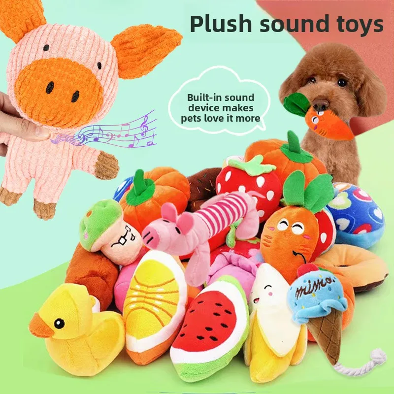 

1Pc Pet Toys Fruit Animals Cartoon Dog Toys Stuffed Squeaking Pet Toy Cute Plush Puzzle for Dogs Cat Chew Squeaker Squeaky Toy