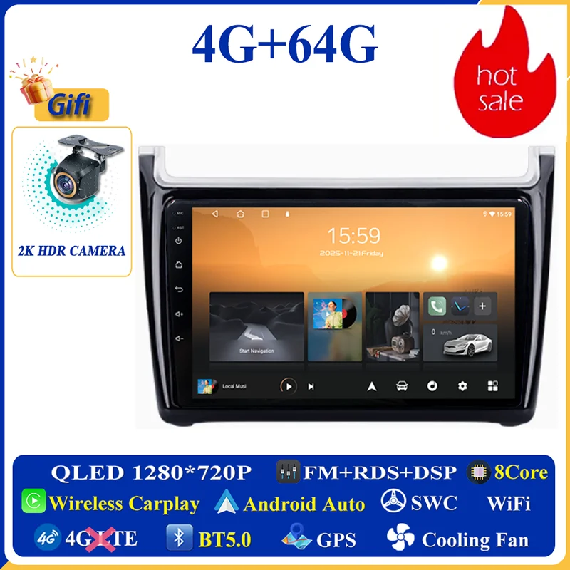 Android 16 Carplay Auto voor VW Volkswagen POLO 5 2008 - 2017 autoradio multimediaspeler navigatie GPS geen 2Din 2 Din DVD