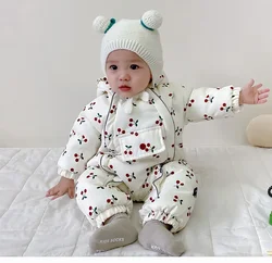 Korean Winter Fashion Baby and Toddler Cotton Thick Rompers New Handsome Cotton Jumpsuit Cotton Hooded Printed Rompers