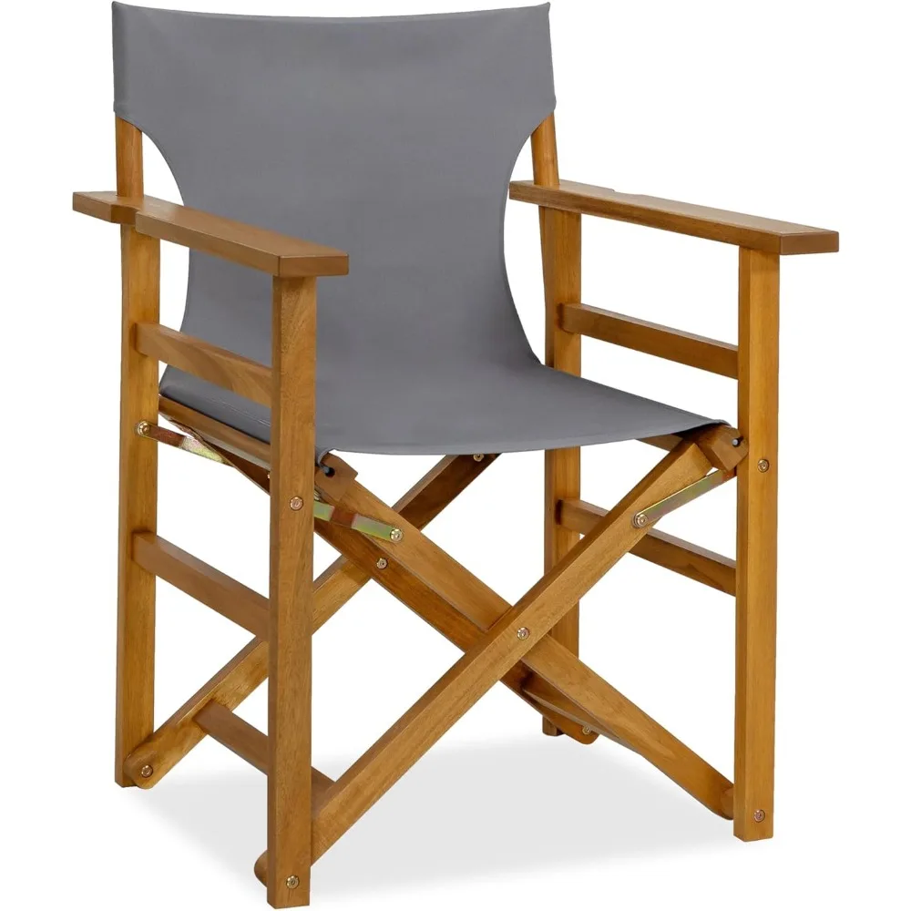 

Wooden Director Chair| Acacia Wood|for IndoorOutdoor Camping Patio Garden|Grey Canvas