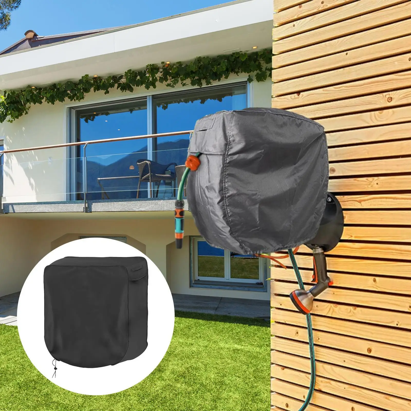 Weatherproof Water Hose Reel Protective Cover Durable Oxford Cloth Sunproof for Outdoor Wall Mounted Use