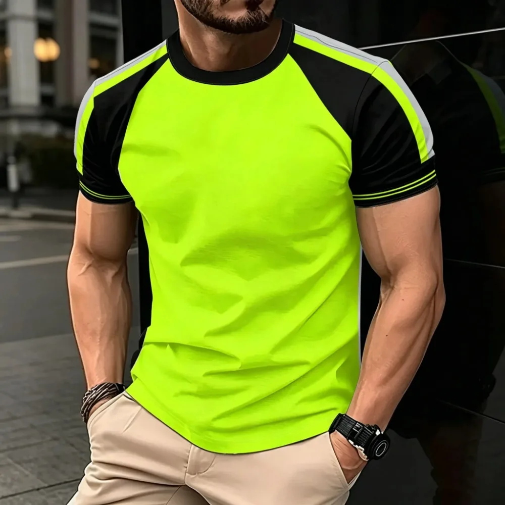 Simple Daily Fluorescent Green 3D Printed Men T-shirt Casual Comfortable Breathable Quick-drying Suitable Outdoor Activities Top
