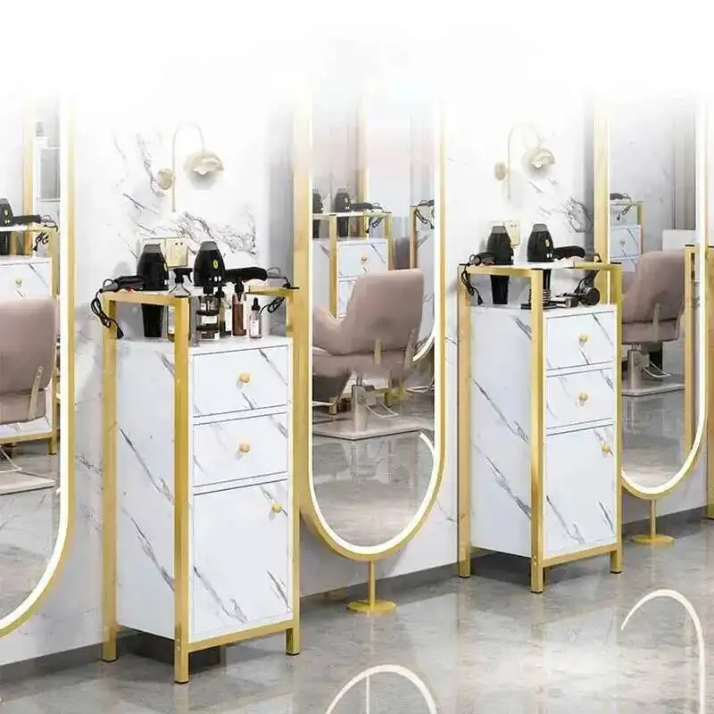 Light Luxury Modern Salon Trolleys Simple Salon Furniture Beauty Salon Auxiliary Cart with Wheels Multi-layer Storage Cabinet A