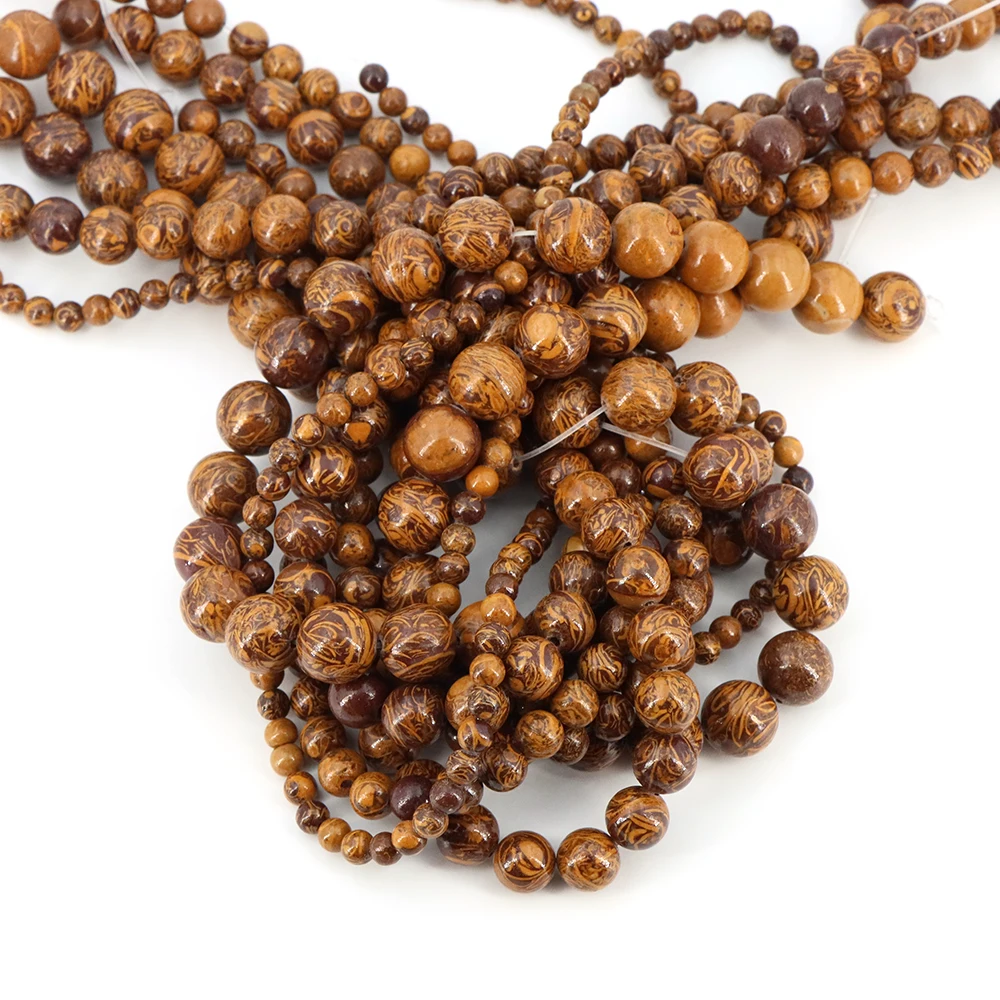 Natural Stone 4 6 8 10mm Round Fossil Elephant Skin Jasper Stone Spacer Crystal Bead For Jewelry Making Diy Bracelet Needlework