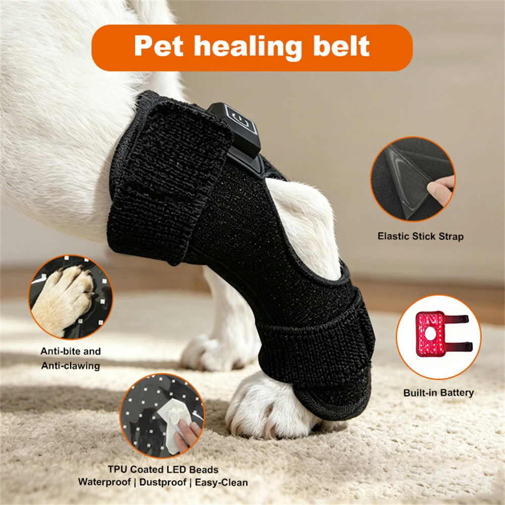 Wireless Pet Red Light Therapy Knee Brace 24 LEDs 650nm 850nm Dog Leg Joint Pain Relief Wound Bone Healing Wrap Auto Timer