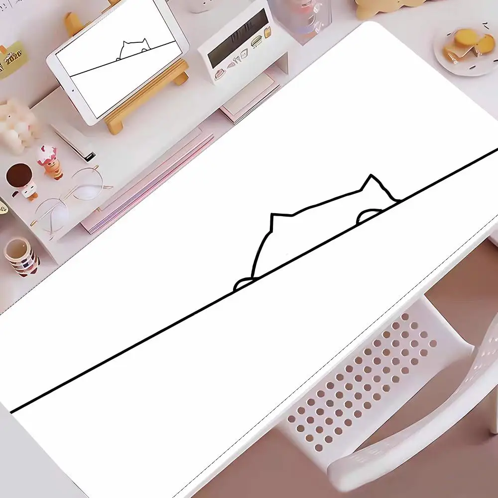 

Black Cat Kawaii Mouse Pad White Deskmat Minimalistic Gaming Laptop Large Mousepad Anime Office Carpet Gamer Keyboard Mouse Mats