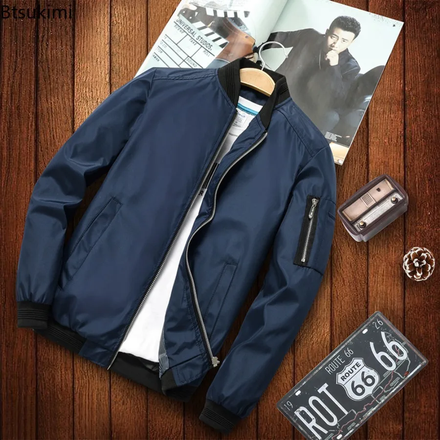 New Spring Autumn Men's Bomber Jackets Fashion All-match Casual Lightweight Jackets for Men Sports Windbreak Coats with Pockets