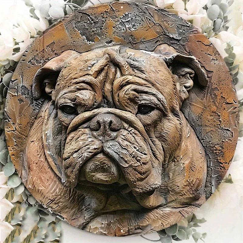 1pc 8x8inch Aluminum Metal Bulldog Sculpture By Pete Marmont Round Aluminum Door Hanger Wall Sign Wreath Sign