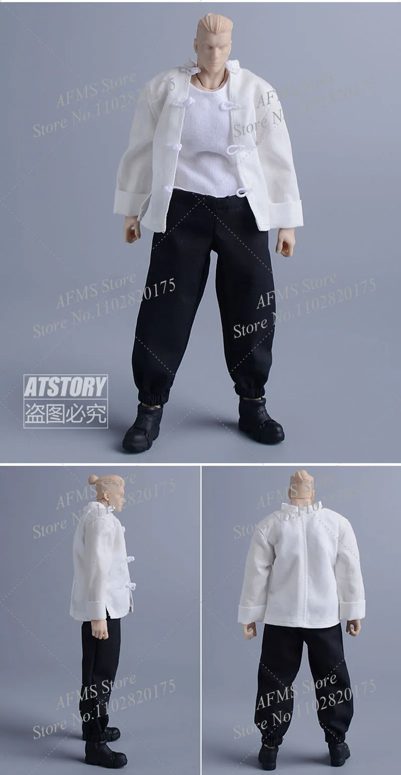 1/12 Scale Collectible Figure Tai Chi Uniform Training Suit Chinese Tang Suit Coat Pants Fit 6