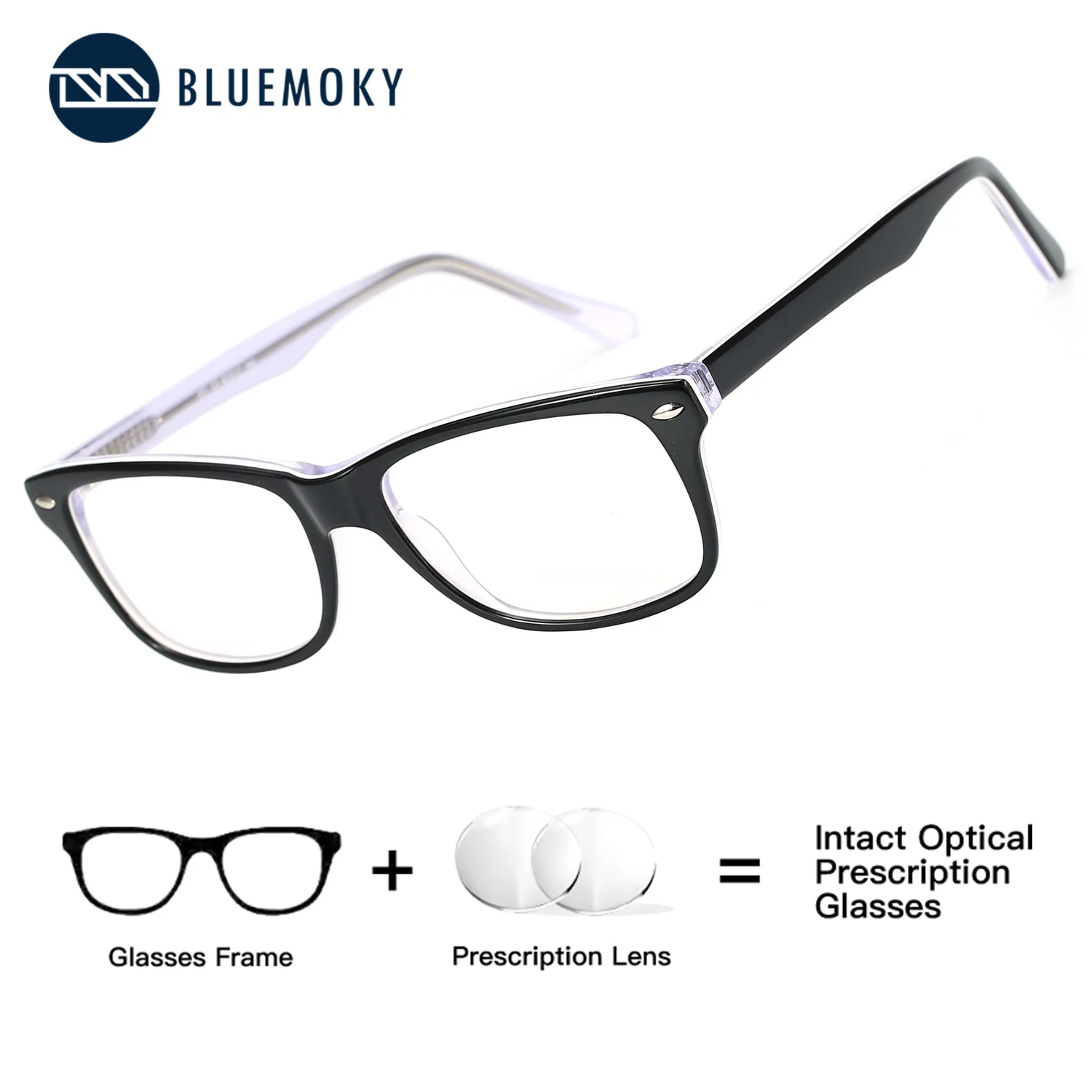 BLUEMOKY Unisex Acetate Square Custom Prescription Glasses Women's Myopia Eyeglasses Progressive ﻿Graduated Anti Blue Light