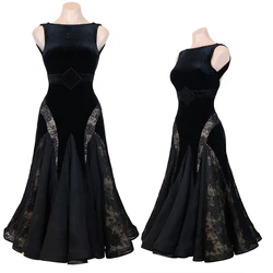 Black Velvet Lace Ballroom Dance Dresses Women Waltz Latin Dance Professional Dress Adults Party Stage Performance Wear SL9713