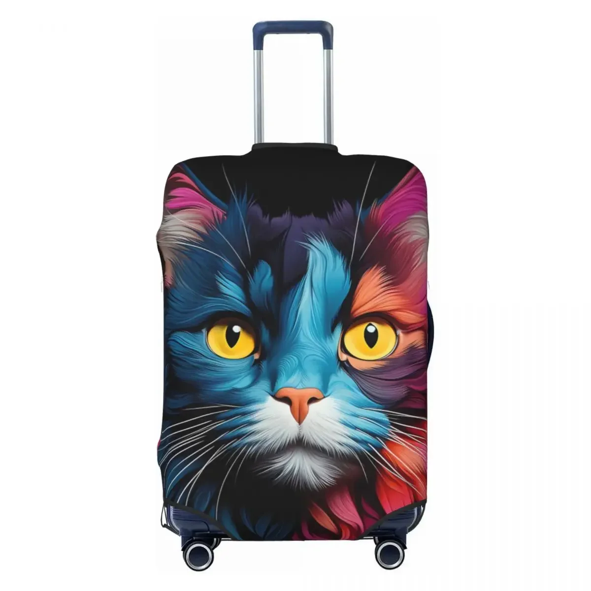 Painting Cat Suitcase Cover Colorful Animal Print Strectch Cruise Trip Protector Luggage Case Holiday