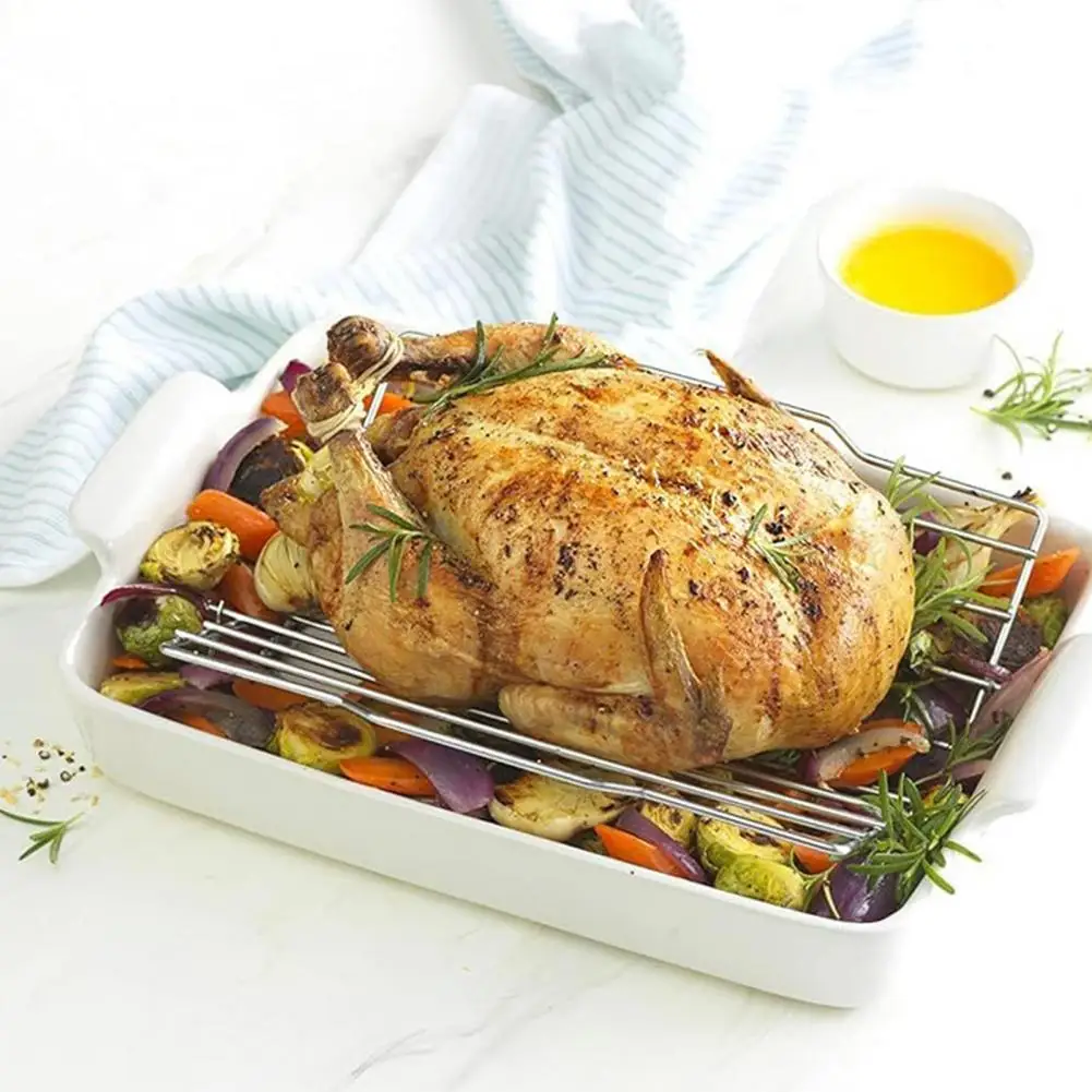 Rectangular Grill Roasting Rack Roasting Rack for Small Turkeys Stainless Steel Bbq Rib Rack for Grilling Oven-safe Turkey