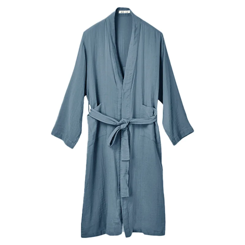 100% Cotton Night-Robe Dress Women\'s Loose Wrape Bathrobe With Sashes Casual Long Sleeve Lady Simple Sleepwear Night Dresses