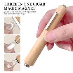 3 in 1 Multifunctional Strong Cat's Eye Magnet High Quality Wooden Handle Cylindrical UV Gel Double Head Magnet Nail Art Tools