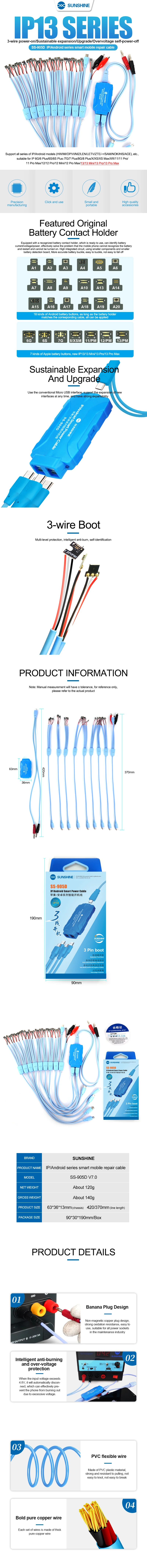SS-905D V9.0 Service DC Netzteil Strom Testkabel für Android iPhone 6G ~ 15/Plus/Pro Max IPhone Power Boot Steuerleitung – Detail 1