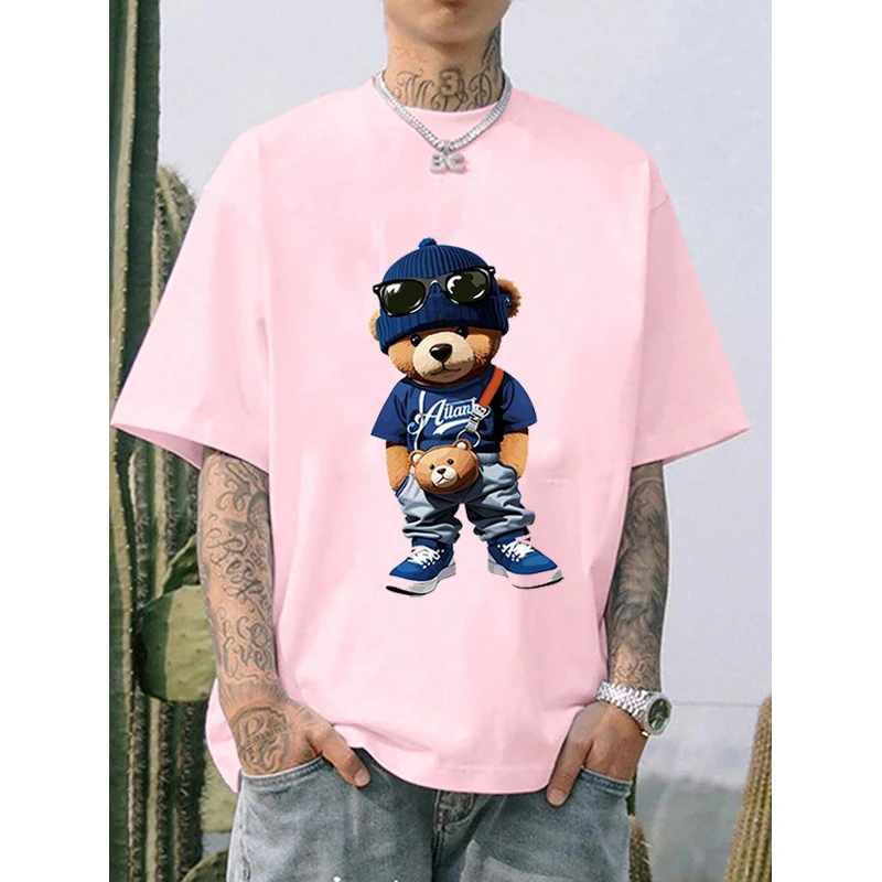 Luxury Little Bear Print Print Tshirt Summer Casual O-Neck Short Sleeve Clothes Harajuku Unisex Cotton Tee Streetwear Tops