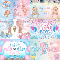 Gender Reveal Theme He or She Fish Newborn Baby Shower Birthday Party Bear Balloons Background Decor Banner Kids Photo Props