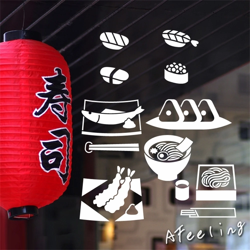 Sushi Grilled Fish Ramen Kitchen Cuisine Shop Stickers Restaurants Showcase Glass Decorative Wall Sticker