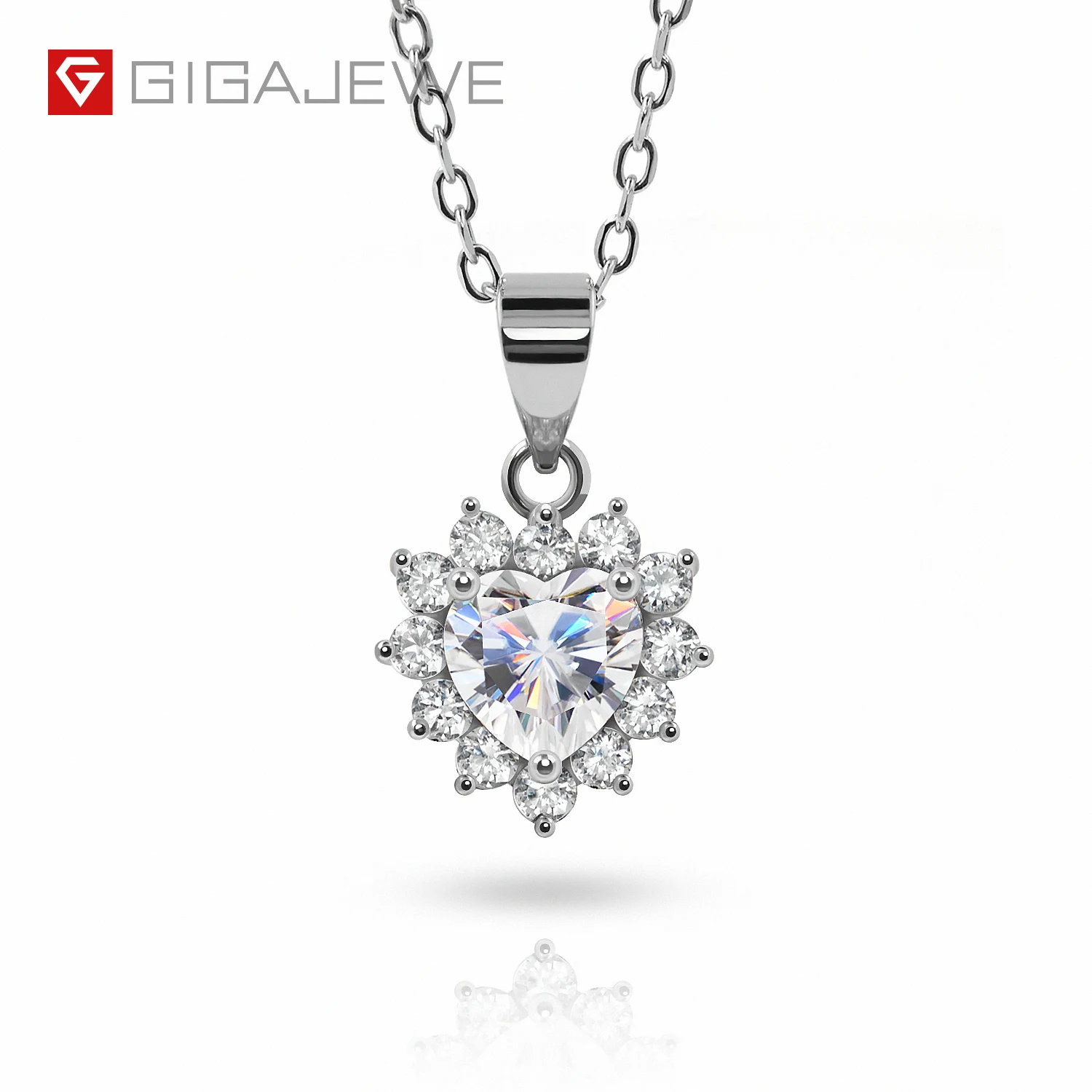 

GIGAJEWE 6.0mm 0.8ct Heart Cut Moissanite Necklace 925 Sterling Silver 18K Gold Plated Halo Pendant