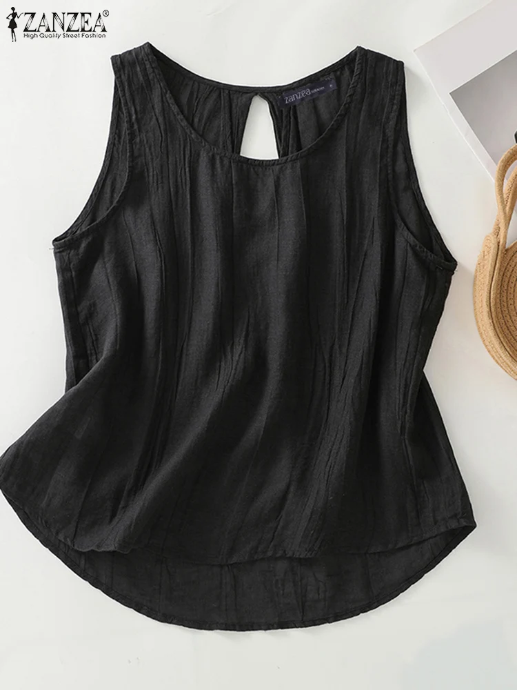 ZANZEA Summer Sleeveless Tanks Tops Women Vintage Solid Blouse Fashion Casual Loose Work Holiday Shirt Elegant Party Blusas 2024