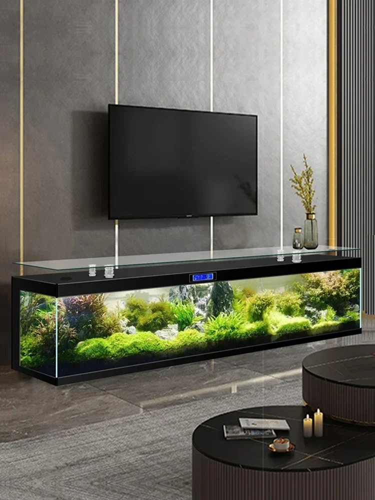 

Fish tank TV cabinet fish tank ultra-white fish tank square wall style living room household aquarium