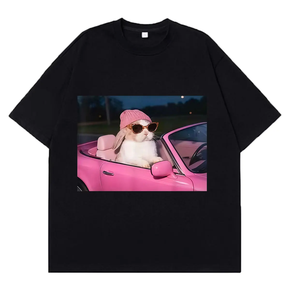 Funny Rabbit Driving Car Meme T-shirt Men Women Aesthetic Trend TShirt Summer Short-sleeved Cotton Loose Casual Harajuku T-shirt