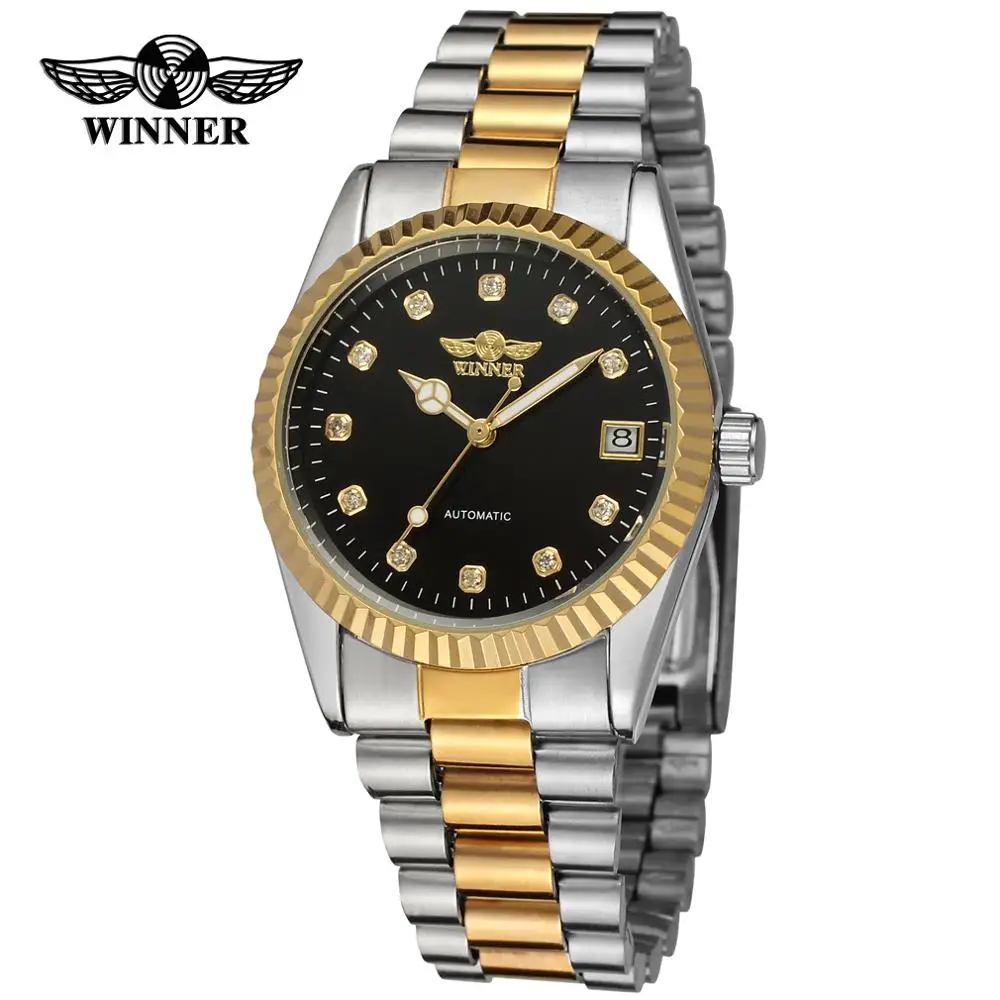 Luxury Brand New Style Gold Mens Wrist Watch Business Clock Automatic Self Wind Mechanical Watches Male Stainless Steel Strap