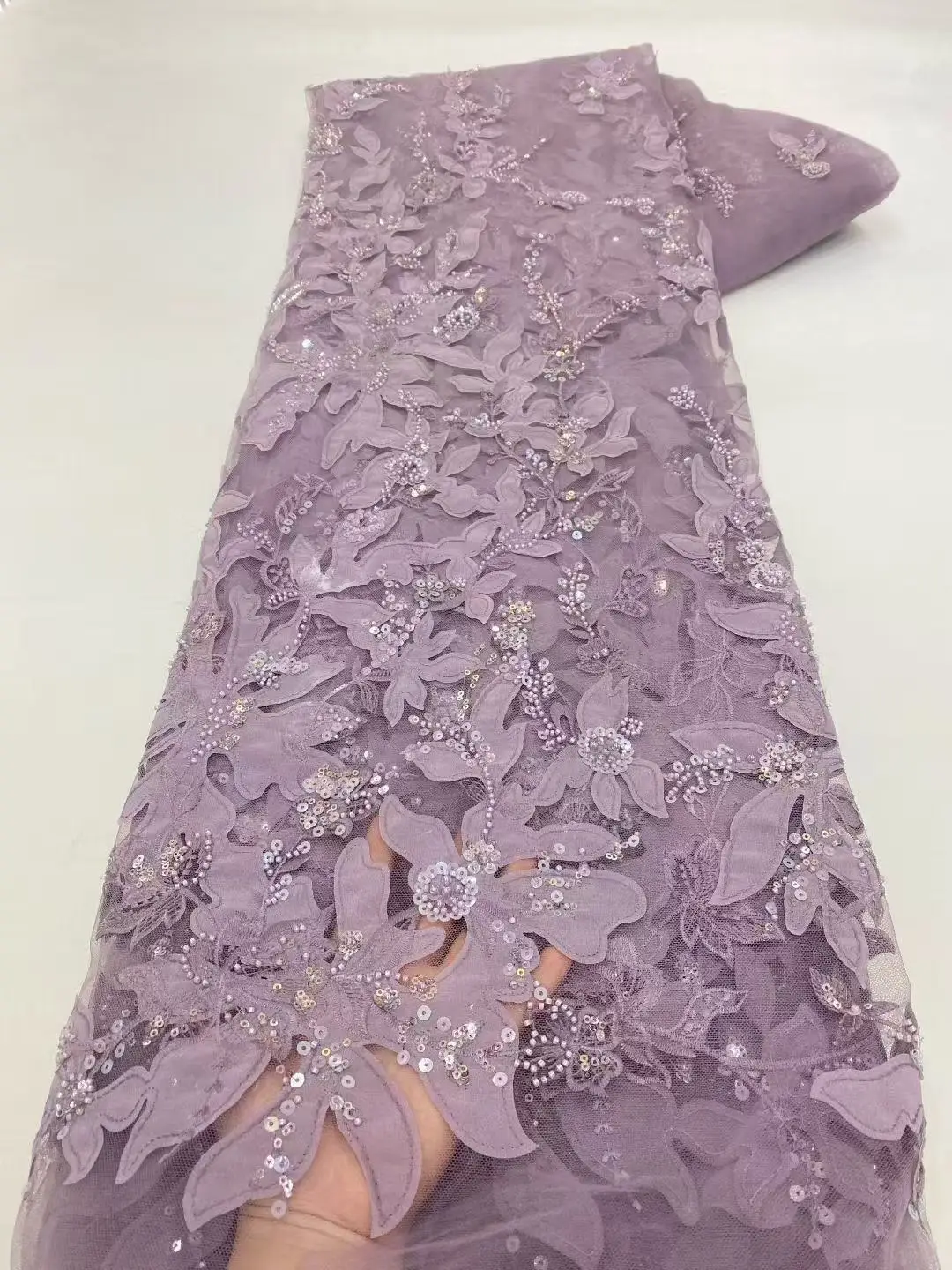 

African Nigerian Groom Lace Fabric With Sequin,Hig-End Luxury Embeoidery,Heavy Fabric For Wedding Dress Party,Material