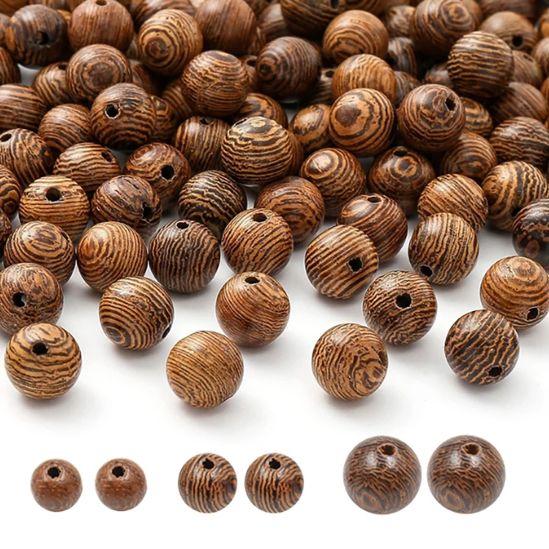 50pc /6/8/10/12mm Natural Brown Wood Beads Round Spacer Wooden Pearl Lead-Free Beads For Jewelry Making Diy Handmade Accessories